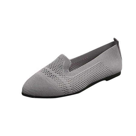 hopeusnice Clearance Women s Knitted Slip On Flats Breathable Comfortable Loafers Sneakers Mesh Flat Shoes Soft Lightweight Breathable Outdoor Gray 37