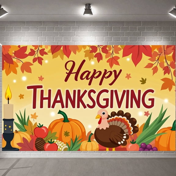 Autumn Theme Thanksgiving Banner Harvest Turkey Banner Pumpkin Design Maple Leaf Decor Fall Banner for Thanksgiving Party Family Gathering Indoor Decoration