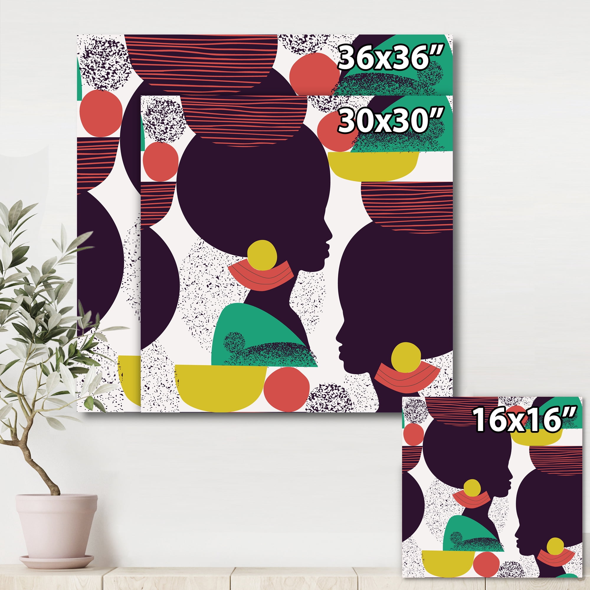 Designart ' Ethnic Geometric Silhouette of African American III ' Modern Canvas Wall Art Print