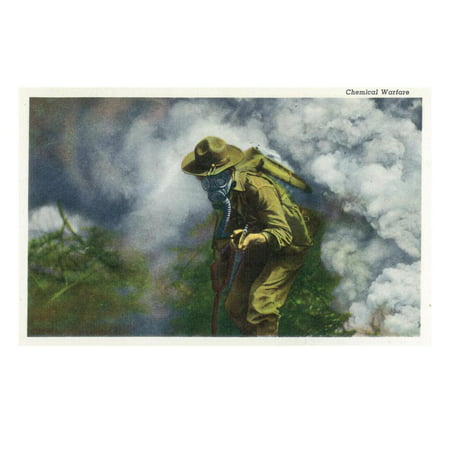 US Army - Soldier in Gas Mask, Chemical Warfare Print Wall Art By Lantern Press