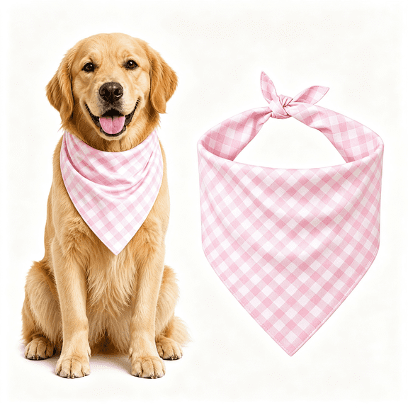 GASTROPOD Pink Plaid Dog Bandana 1Pcs,Soft Cotton Blend Square Pet Scarf for Medium Dogs,Lightweight Breathable Kerchief,Fits Neck Up to 18 Inches(Pink Plaid)