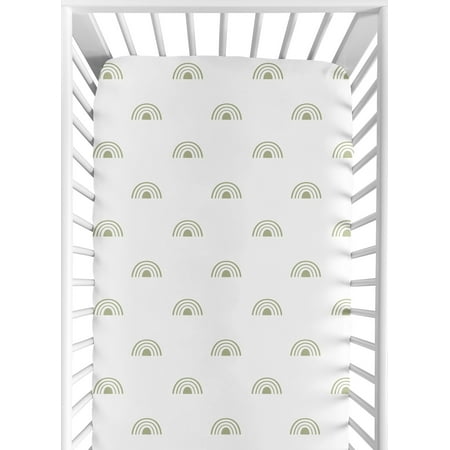 UPC: 0846480089841 | Boho Rainbow White and Sage Fitted Crib Sheet by Sweet Jojo Designs