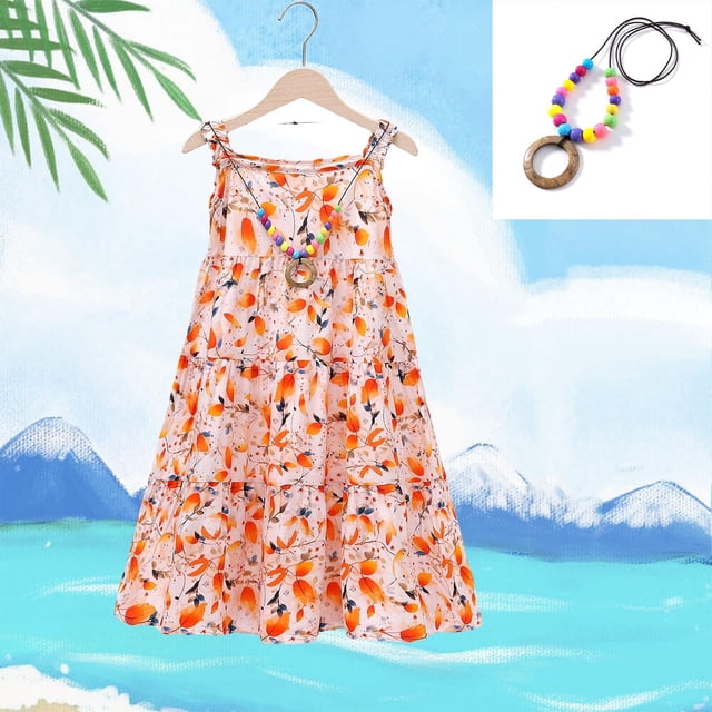 LOVZFMLL Robe à Imprimé Floral pour Filles avec Manches Volantes Jupe Plissée pour Filles Jupe d'Été pour Enfants