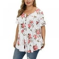 thumbnail image 4 of URMAGIC Women Short-sleeved T-shirt V-neck Button Blouse Floral Plus Size Tunics Tops, 4 of 5