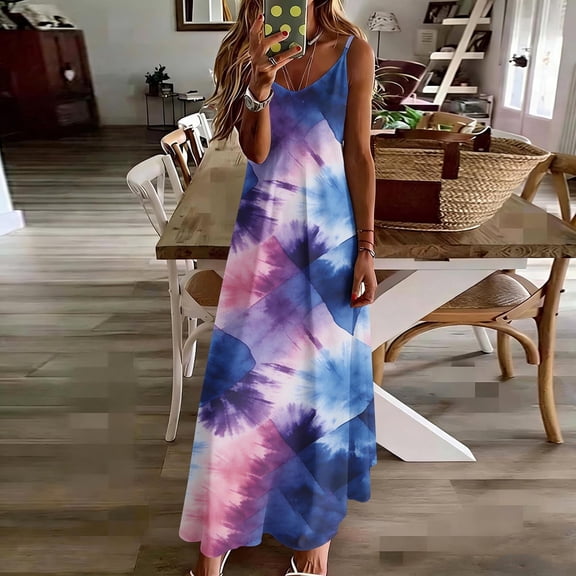 YueHuiYing Women's Backless Beach Dress Halter Neck Ruffle Plunge V Neck Sleeveless Maxi Sundress Summer Dresses