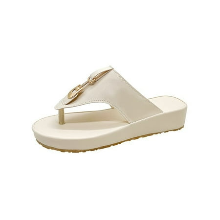 

Daeful Women Flip Flops Thong Sandals Summer Slides Clip Toe Slip On Platform Sandals Non-slip Breathable Comfort Shoes Beige 4.5