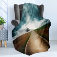thumbnail image 4 of Landscape Soft Flannel Fleece Throw Blanket, Road Through Empty Fields with Dramatic Sky and Dark Clouds Symmetric Artwork, Cozy Plush for Indoor and Outdoor Use, 50" x 60", Brown Teal, by Ambesonne, 4 of 5