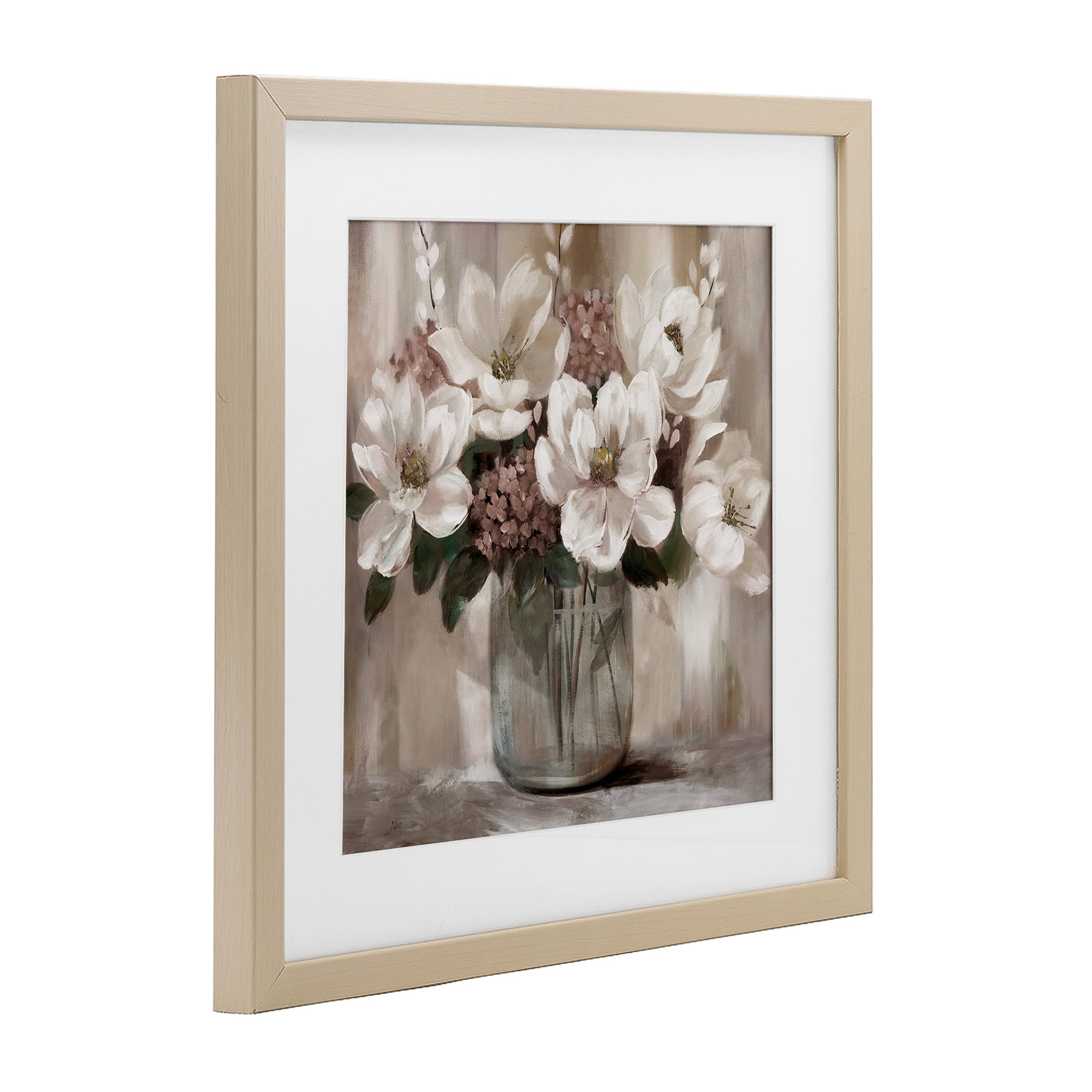 Stupell Industries Ivory Magnolias Vase Birch Framed Print Under Glass, design by Nan