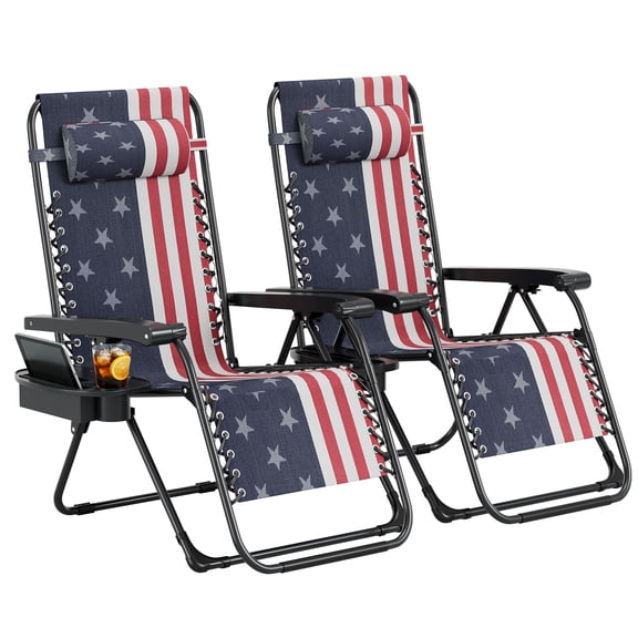 Garvee Adjustable Zero-Gravity Chairs with Pillow and Cup Holder Tray -Set of 2, Multi-color