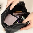 thumbnail image 3 of Unique Bargains Small Portable Travel Cosmetic Bag for Women Zipper PU Leather Makeup Bag Suitable for Lipstick Black, 3 of 7