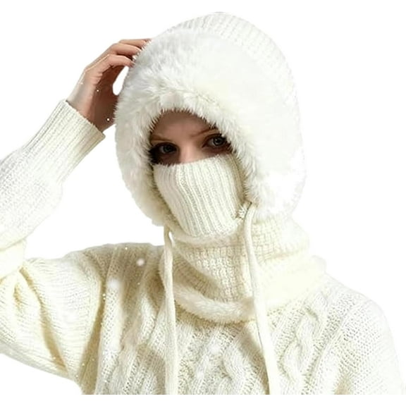 3 in 1 Beanie Hat with Scarf and Mask for Winter Outdoor Activities, Cold Weather Fleece Lined Skull Cap with Ear Flaps and Adjustable Face Cover for Men Women