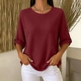 thumbnail image 3 of Aezemi Women Waffle 3/4 Sleeve Shirt Round Neck Pullover Knit Dressy Casual Breathable Comfy Blouses Spring Summer Outdoor Fashion Casual Tops L, 3 of 7