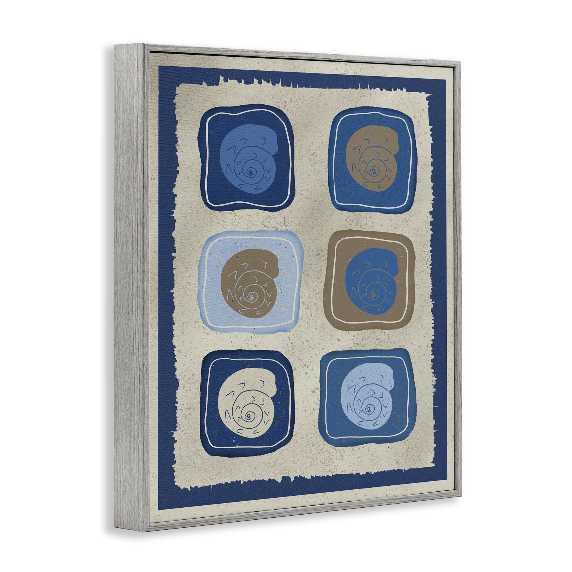 Stupell Industries Blue Blocked Nautilus Gray Framed Giclee Art, design by Julia Frost