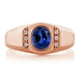 thumbnail image 3 of Gem Stone King 1.66 Ct Blue Created Sapphire White Created Sapphire 18K Rose Gold Plated Silver Men's Ring, 3 of 6