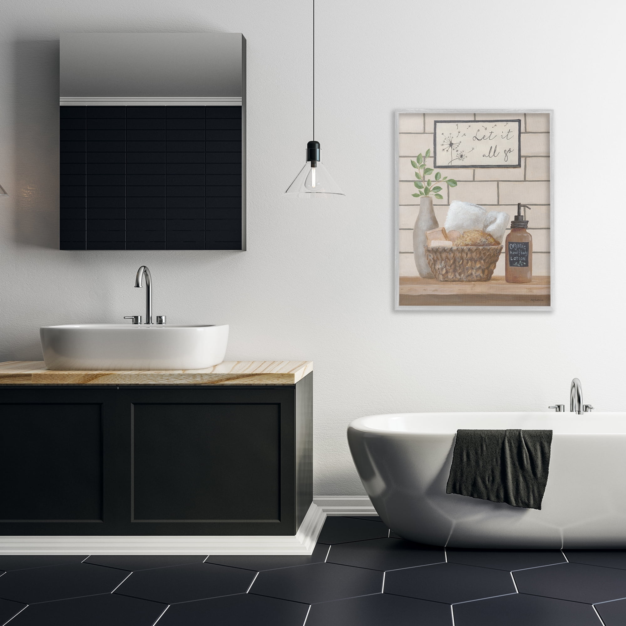Stupell Industries Let It Go Bath Typography Painting Gray Framed Art Print Wall Art, 24 x 30