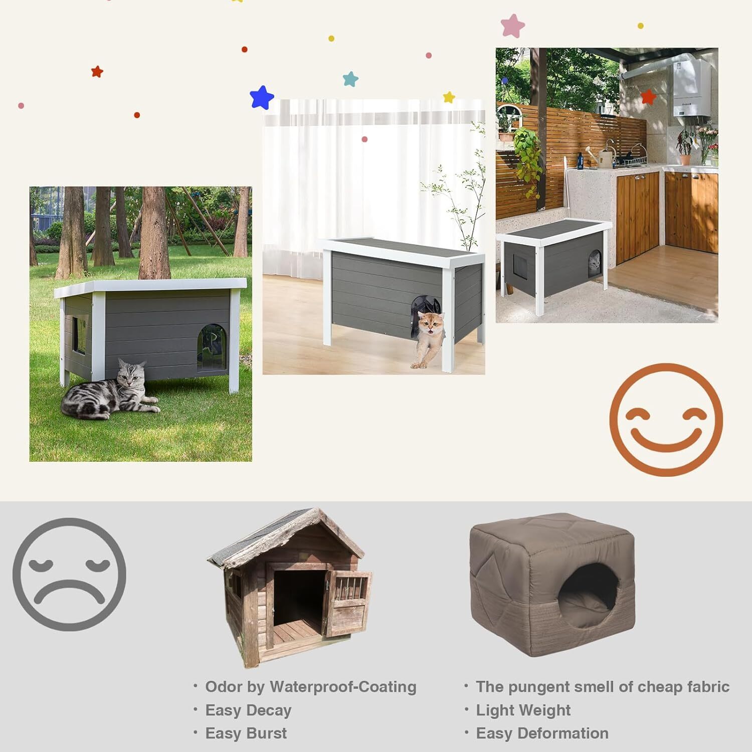 GONICHA Outdoor Cat House Weatherproof, Poly Lumber Cat Houses for Outdoor Cats Insulated, Feral Cat Shelter with Escape Door and Openable Roof ,Gray