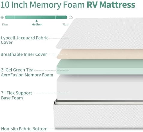 Hcore RV Mattress 10" Short Queen,Green Tea Medium Firm Memory Foam Mattress in a Box,Pressure Relief,Campers/Trailers/Trucks Mattress in a Box,CertiPUR-US Certified,Made in USA