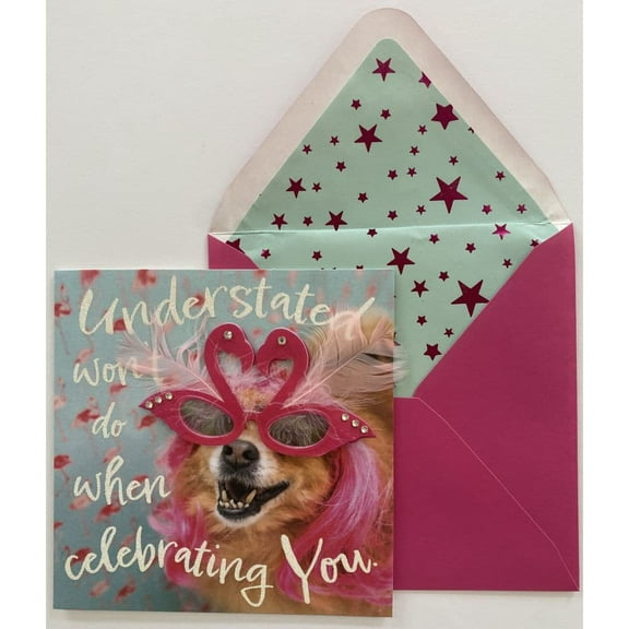 NIQUEA.D, Dog in Flamingo Glasses Birthday Card