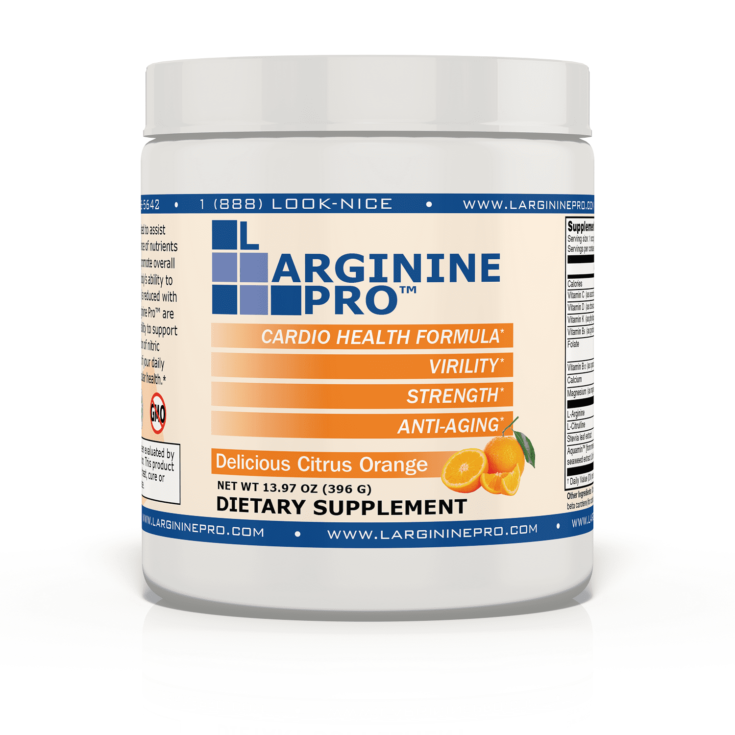 L-Arginine Pro Powder - 5500mg L-Arginine, 1100mg L-Citrulline Cardio Health (Citrus Orange, 5 Jars)