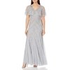 Adrianna Papell Womens Beaded Capelet Gown, Silver Mist, 6