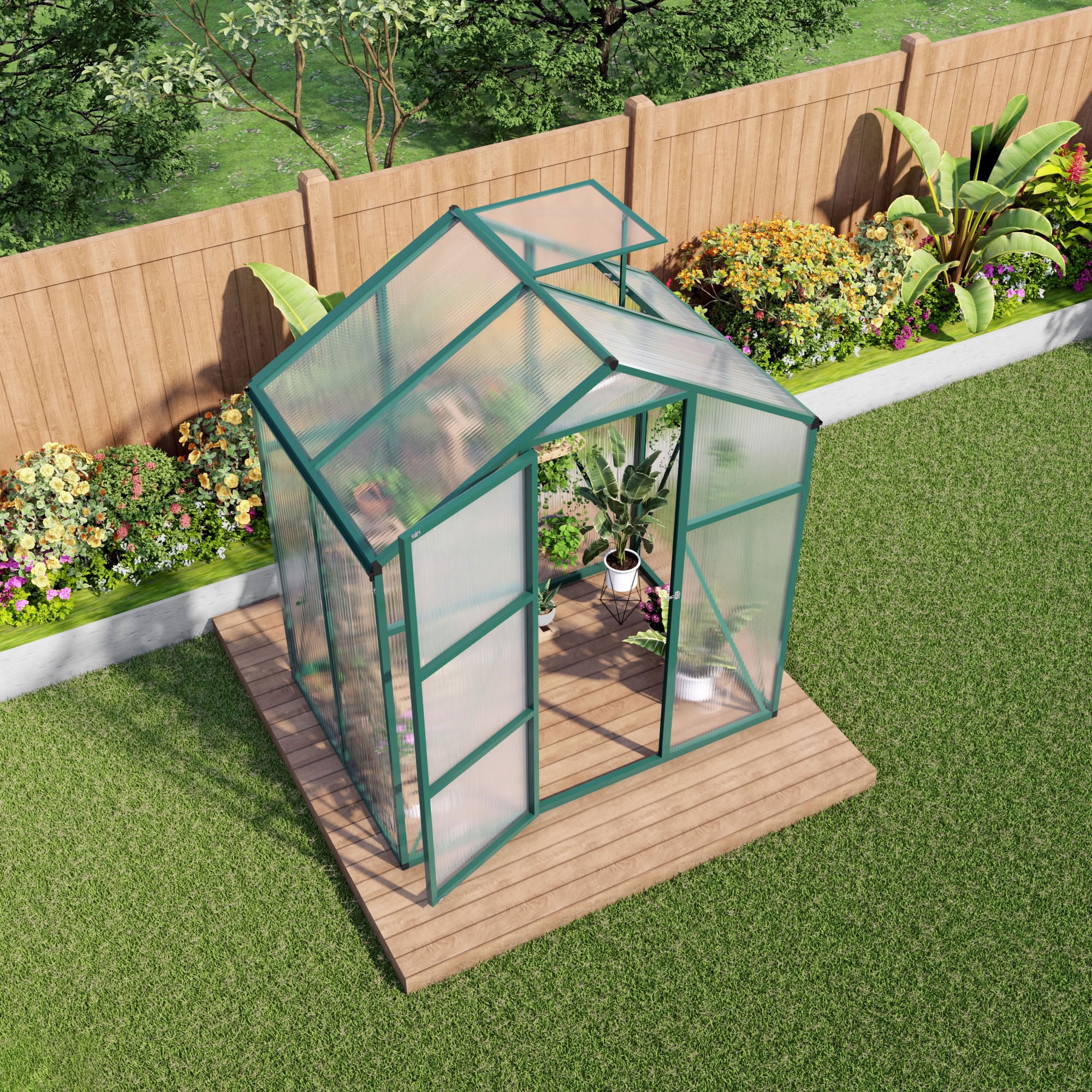 MAYEERTY 6x4 FT Walk-in Greenhouse with Drainage System, All-Season UV-Protected Greenhouse for Backyard, Garden & Patio