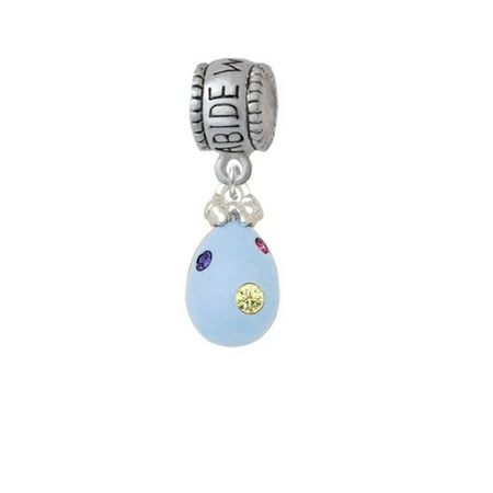 Easter Egg Bead - Light Blue Easter Egg with Multicolored Crystal Dots - Abide With Me Charm Bead