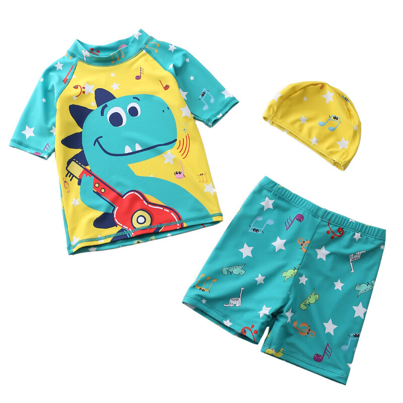 Kids Boy Swimsuit With Swim Cap Cool Print Summer Children Board Shorts