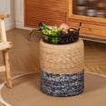 thumbnail image 2 of IVV Handwoven Seagrass Ottoman Pouf, Round Boho Footstool Accent Chair for Living Room, Bedroom, Balcony - 14"Dia x 16"H, Natural & Blue, 2 of 6