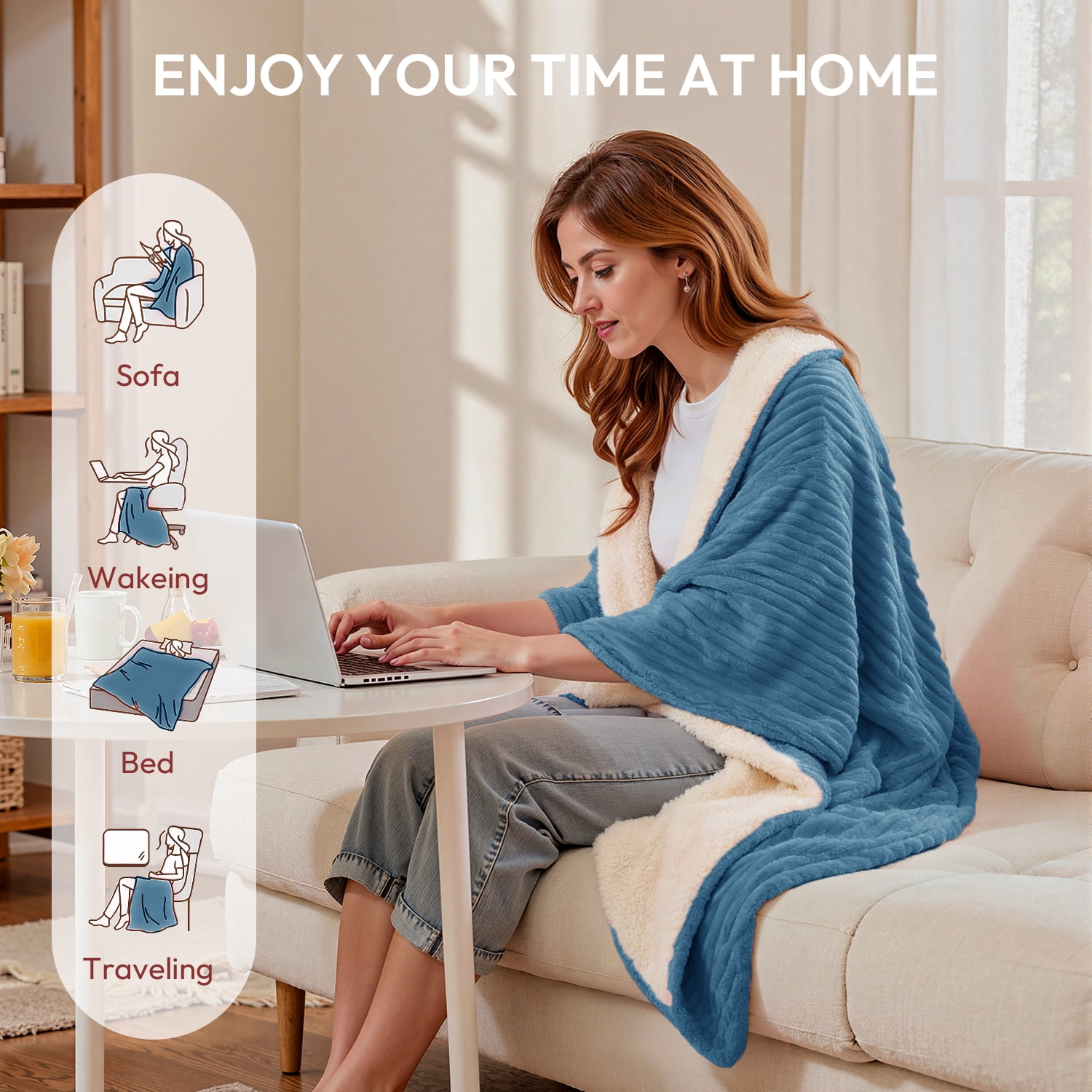 GOTCOZY Heated Blanket Electric Throw - 50"x60" Heating Blanket with 3 Hours Auto-Off and 5 Heat Levels ETL Certified Soft Flannel,Machine Washable  (Blue)