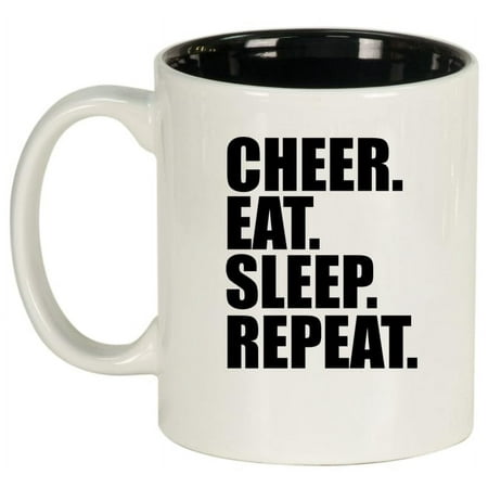 

Cheer Eat Sleep Repeat Cheerleader Ceramic Coffee Mug Tea Cup Gift for Her Him Friend Coworker Wife Husband (11oz White)