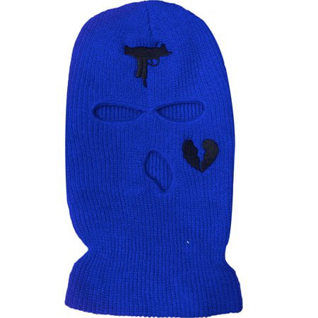 3 Hole Full Face Ski Mask Winter Cap Balaclava Beanie Red Uzi And Heart Gun