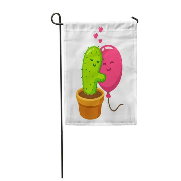 POGLIP Cute Cartoon Cactus and Balloon Hug Drawing Love Hurts Garden Flag Decorative Flag House Banner 28x40 inch