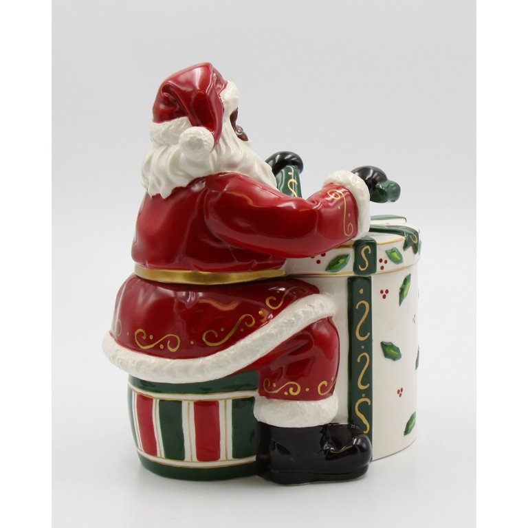 Holiday Themed Ceramic African American Santa With Gift Cookie Jar