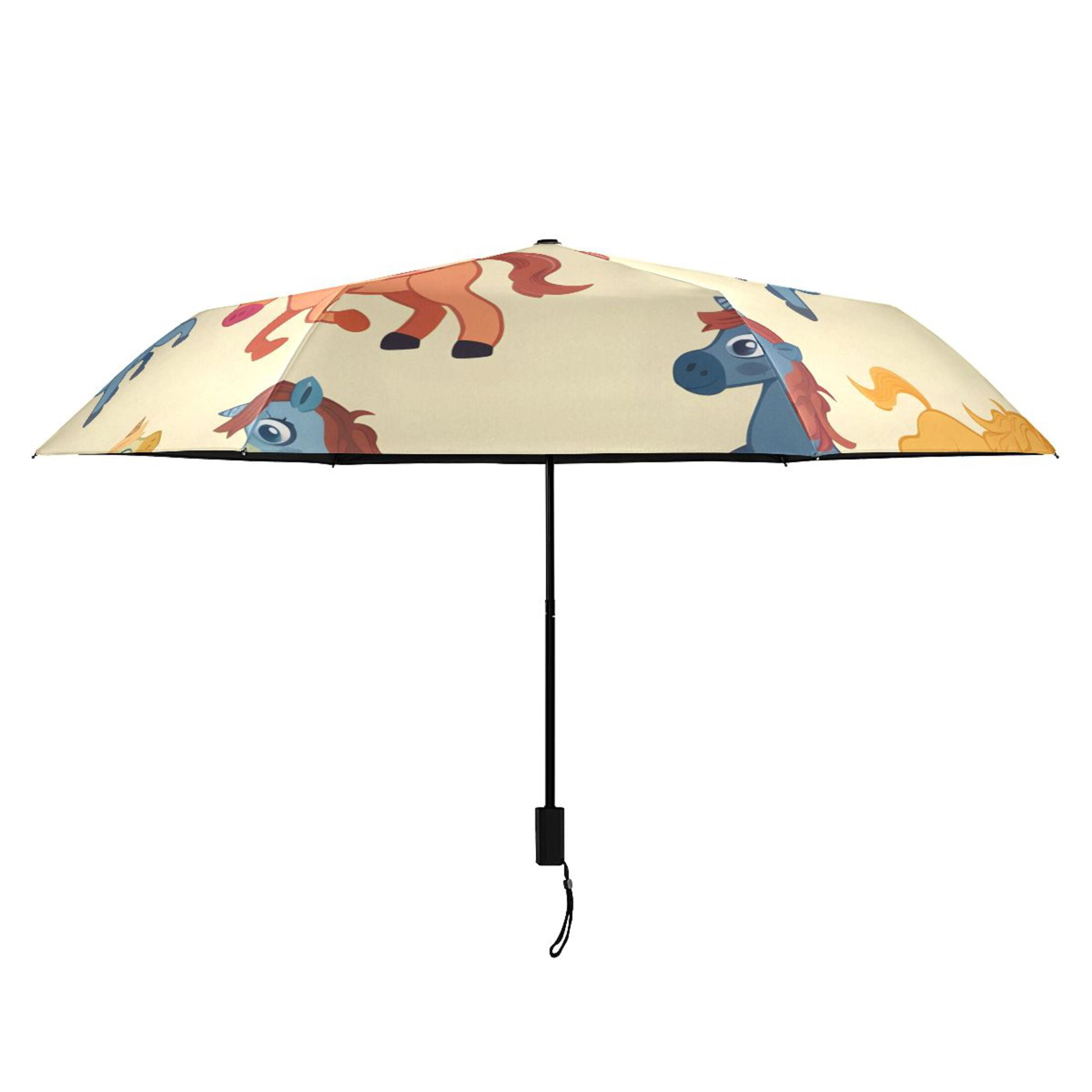 ALAZA Cartoon Horse UPF 50+ Compact Folding Umbrella for Rain Travel Umbrella Packable