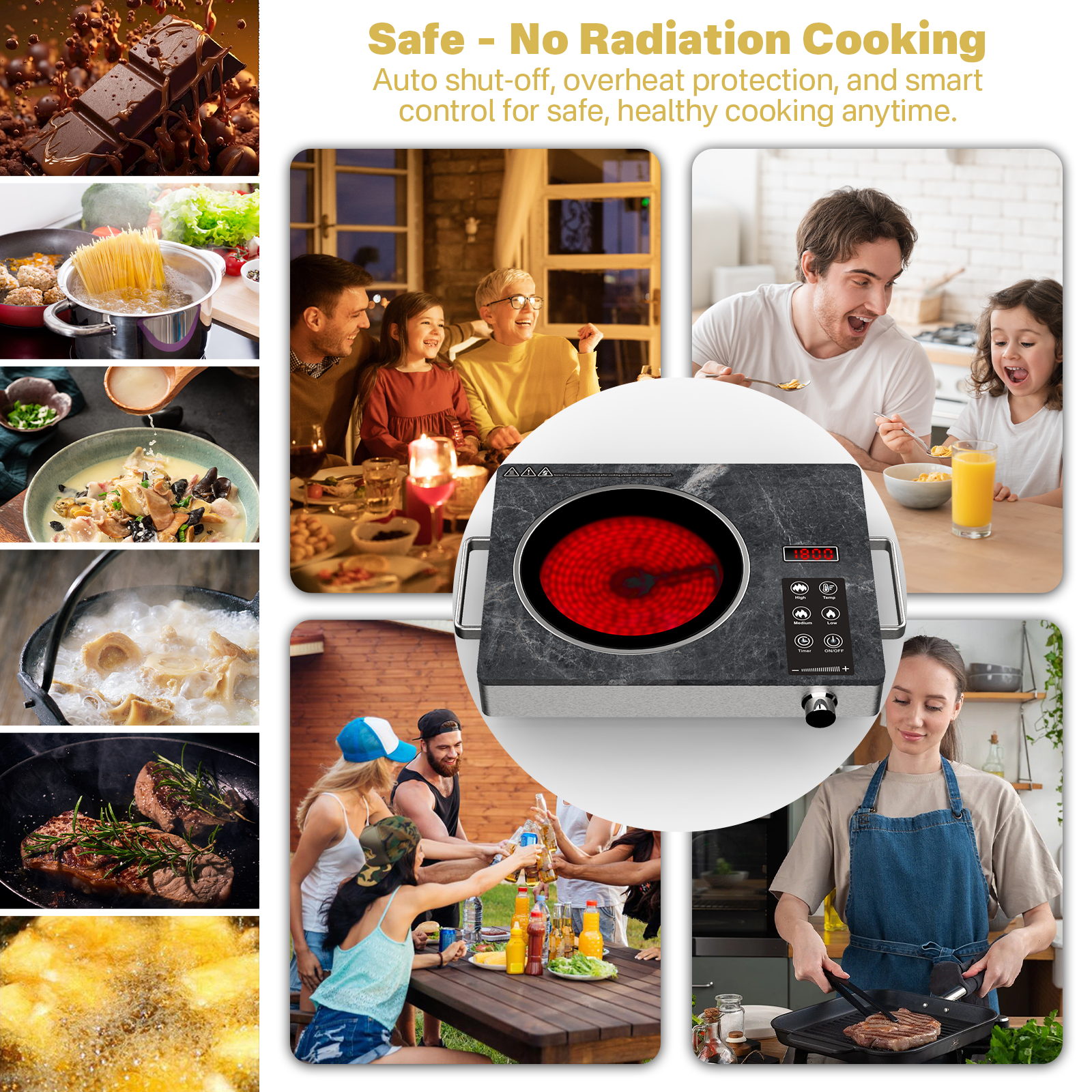 Graceall Single Burner Ceramic Cooktop, Portable 1800W Electric Stove, Countertop Burner for Cooking, Kitchen Hot Plate Temperature Adjustable Compact Hob Camping Stoves