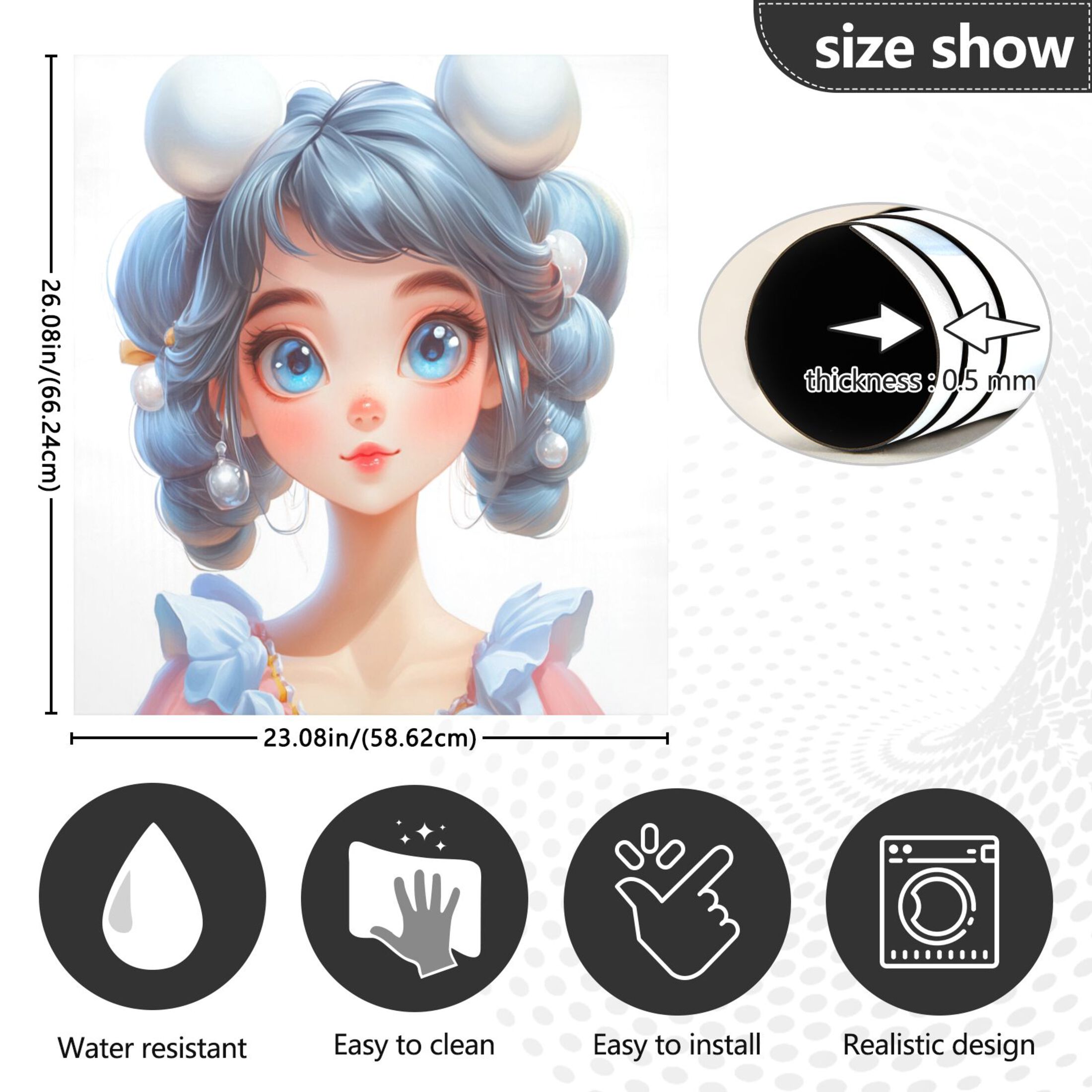 Dishwasher Magnetic Sticker 23x26 Inch Refrigerator Magnetic Sticker Washing Machine Magnetic Sticker Kitchen Panel Magnetic Sticker Home Decor Cartoon Blue Beauty