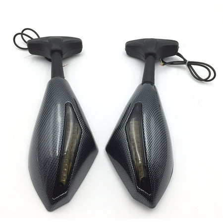 Carbon Fiber Record HTT Motorcycle Blue Led Turn Signal Mirror Carbon Fiber Smoke For Yamaha Fzr Yzf Fz1 Fazer Fjr1300 Ninja Zx10R Zx-12R Er-6F ()