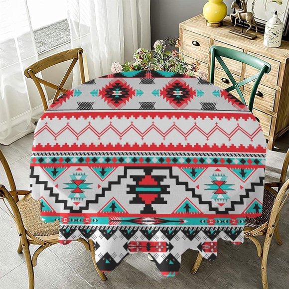 Round Table Cloth, Tablecloth, Geometric Indiana Western Southwest Tribal Stain Proof, Water Resistant Washable Table Cloths, Decorative Round Table Cover for Kitchen, Holiday