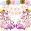 FUKUGAWA Unicorn Balloon Birthday Party Decorations - Unicorn and Flamingo Themed, Set of 38 with Pink Happy Birthday Banner and 2 Giant 40inch Pink Unicorn Foil Balloons and 2 Flamingo Balloons,
