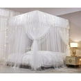 thumbnail image 3 of 4 Corners Post Ruffle Princess Bed Canopy Curtain-Double Layer Cozy Drape Netting 4 Opening Mosquito Net for Girls Adults Bedroom Decoration (White/White, 64" W*82" L*82"*H/(Queen)), 3 of 14