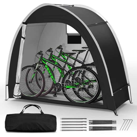 Bike Storage Tent for Outdoor, 2 Bike Capacity with Extra Top Space, PU5000 Waterproof 210D Oxford Fabric with Taped Seams, Portable Floor Storage Shed for Bicycle, Motorcycle & Garden Tools, etc