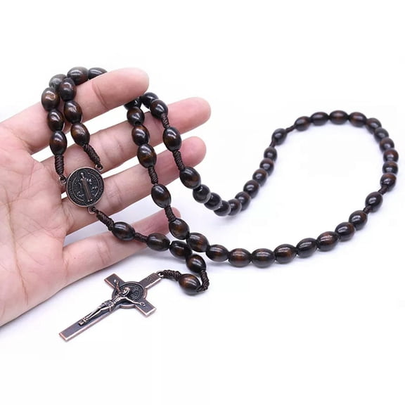 GKNET Vintage Jesus Cross Catholic Beads Prayer Delicate Jewelry Necklace For Men Wo
