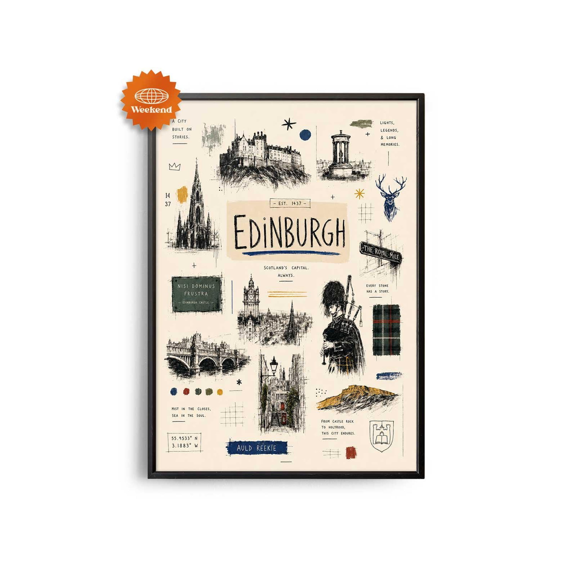 Edinburgh Travel Hand Drawn City For Travelers Poster , Poster Print Only