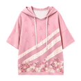 thumbnail image 4 of Arlun Women's Cancer Awareness Hoodies Pink Ribbon Stripes Flowers Graphic Print 3/4 Sleeve Oversized Sweatshirts Loose Casual Drop Shoulder Pullover Tops, 4 of 4