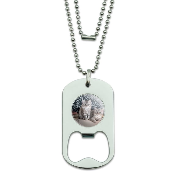 Siberian Tabby Kittens Cats School Chalkboard Learning Military Dog Tag Bottle Opener Pendant