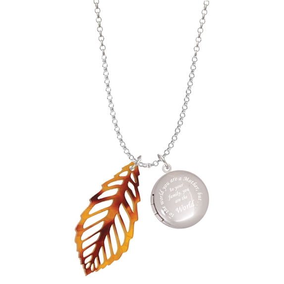 Delight Jewelry Acrylic Large Leaf Orange Brown To the World You are a Mother Locket Necklace