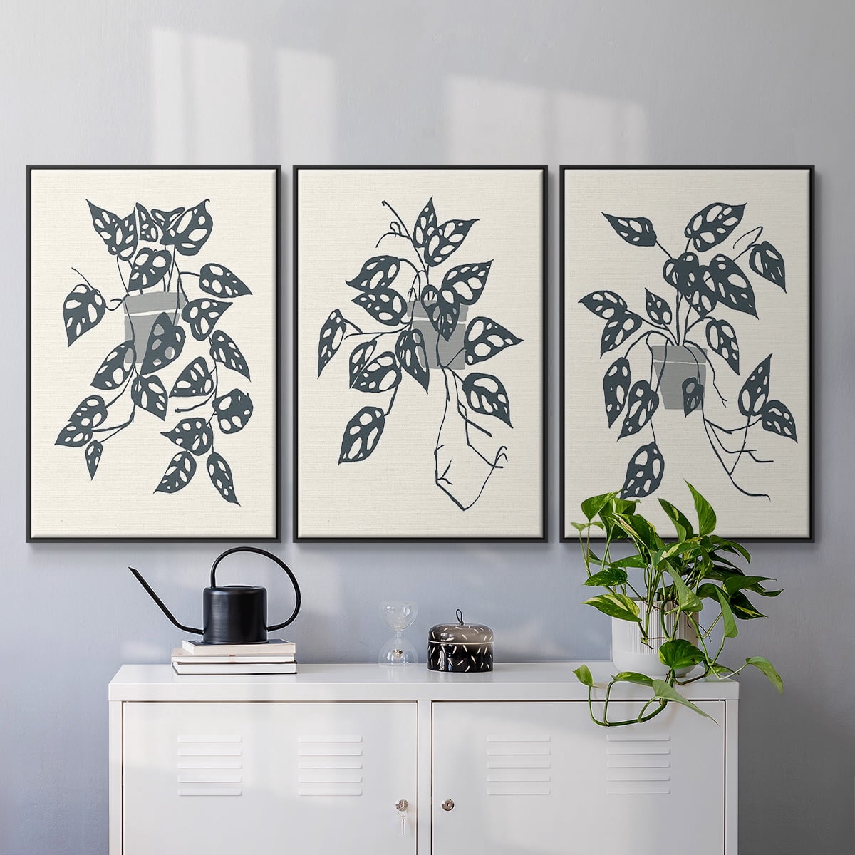 Growing Leaves I - Framed Premium Gallery Wrapped Canvas L Frame 3 Piece Set - Ready to Hang