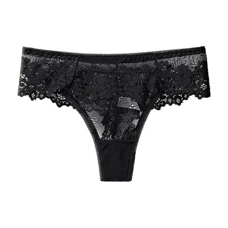 

Women Underwear Transparent Embroidery Low Waist Hollow Mesh Lace Pure Desire Thong Hipster Panties for Women Black M