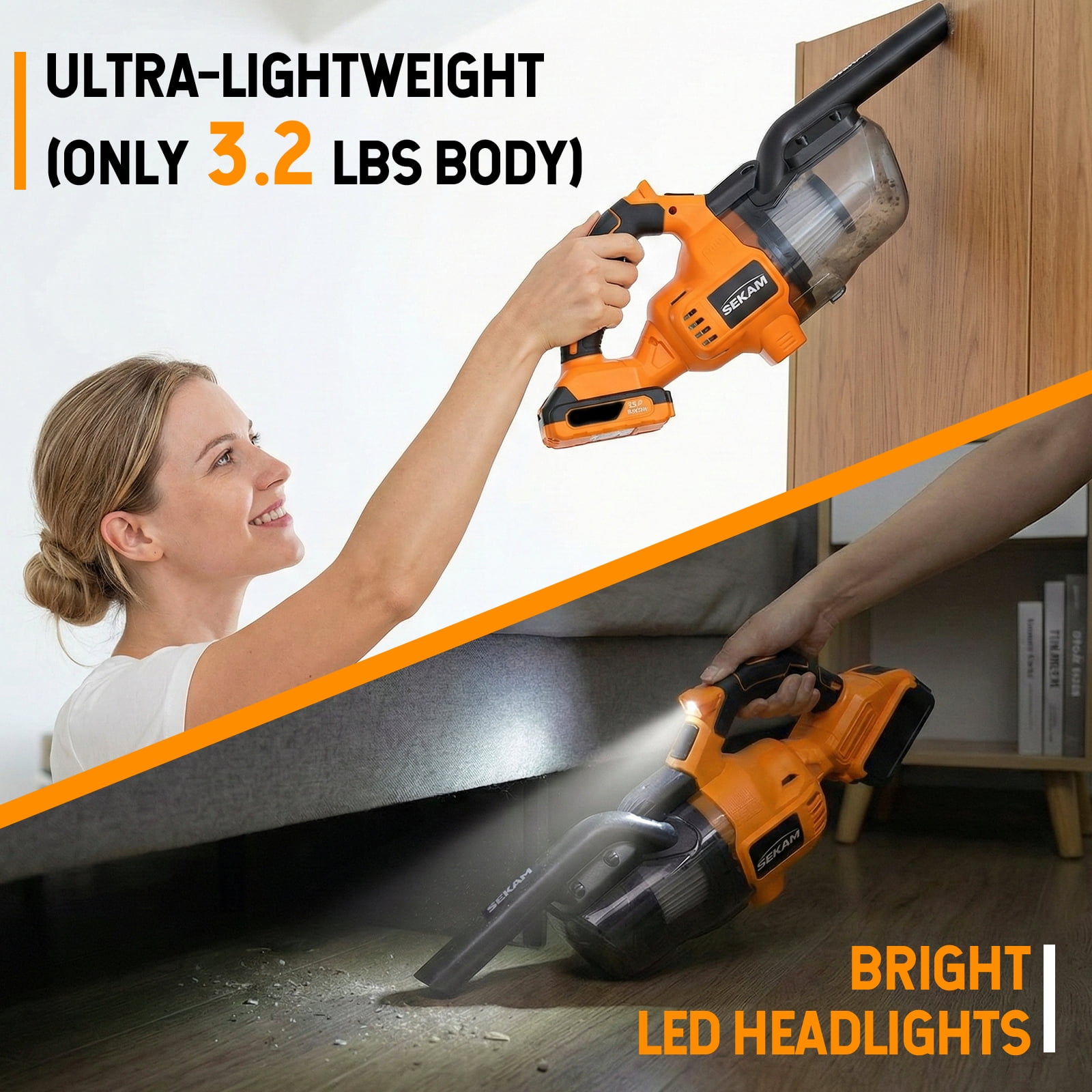 SEKAM Cordless Vacuum Cleaner Compatible with DeWalt 20V Battery, 16KPa Handheld Vacuum (Tool Only, Battery Not Included)
