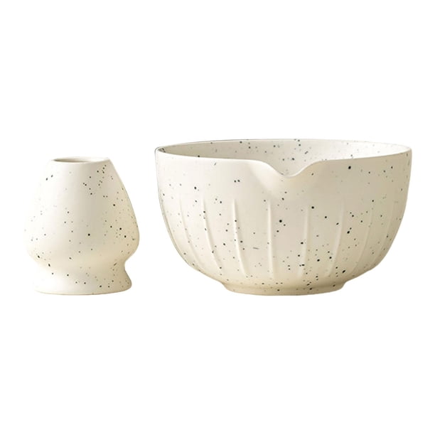2 cuencos para té matcha con soporte para batidor, accesorios de regalo fáciles de limpiar. Blanco